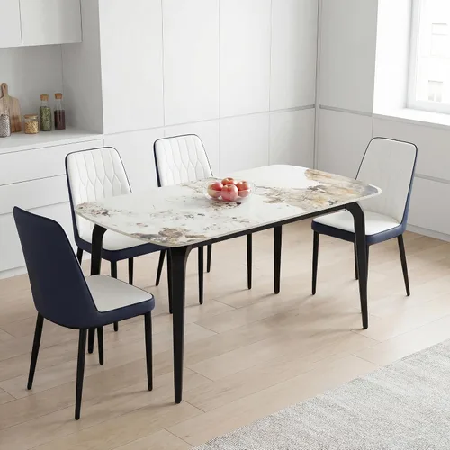 Miniatura 9 de Modern Dining Table Set for 4,50" Sintered Stone Table Set for 4,Marble Dining Table Set of 4 with Upholstered Chair,5 Piece Rectangular Dining Room