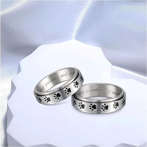 Miniatura 24 de LYTTMAB Keep Pawstive - Anillo de ansiedad para mujer, anillo giratorio con estampado de pata de perro y gato, anillo para ansiedad para mujer