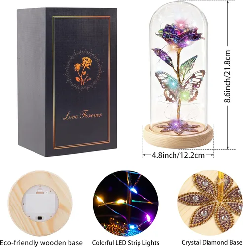 Miniatura 7 de Regalos de rosas para el día de la madre, rosas de cristal de galaxia preservadas para siempre, rosas iluminadas en cúpula de cristal, regalos de B