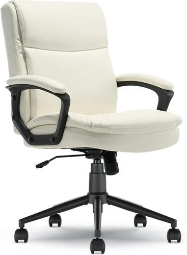 Transform 2.0 Silla de oficina ergonómica, silla de escritorio con respaldo medio con brazos acolchados, soporte lumbar, altura ajustable, Blanco