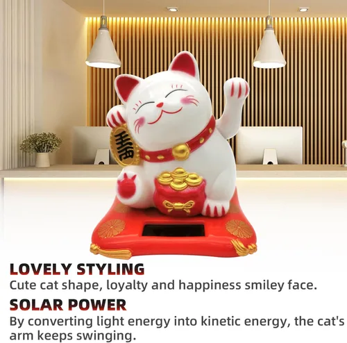 Miniatura 3 de Gato de la Suerte Brazo Ondulado, Gato Chino Vivo y Encantador, Estatua de Gato de la Fortuna Solar para Decoración de Escritorio, Coche, Aperturas