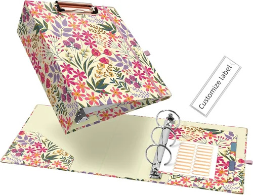 Ospelelf Carpeta pequeña de 3 anillas, 2 pulgadas, bonita carpeta floral para 5.5 x 8.5 pulgadas con 5 separadores de pestañas, etiquetas de carpeta