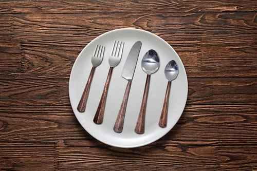Miniatura 2 de Bold & Divine Ridge Copper - Juego de cubiertos de acero inoxidable de 5 piezas, incluye cuchillo, tenedor/cuchara, cubiertos de acero inoxidable