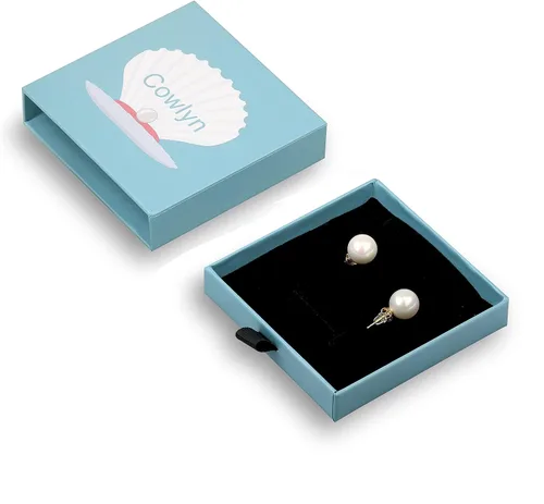Miniatura 6 de Cowlyn Pendientes redondos de plata de ley chapada en oro de 18 quilates con perlas de concha de imitación blanca