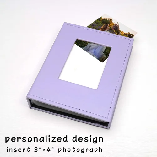 Miniatura 2 de Álbum de fotos pequeño de 4 x 6 pulgadas, paquete de 2 libros de fotos de cuero, cada mini álbum de 26 páginas tiene capacidad para 52 fotos, Morado