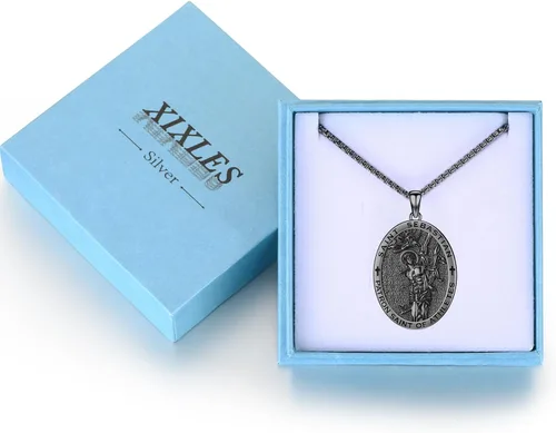 Miniatura 124 de Collar con colgante de plata de ley 925 con medalla de San Patrón, joyería religiosa para hombres y mujeres, con cadena de acero inoxidable 316L