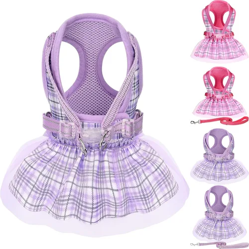 Vestidos de perro para perros pequeños, ropa para niña, vestido de cachorro, arnés con falda, anillo en D para perrito y paseo de mascotas, ropa