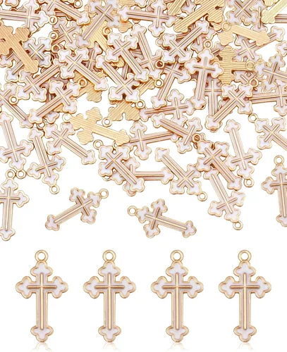 YETOOME 100 colgantes de cruz blanca esmaltada de aleación, placa dorada, colgantes de cruz para collares, pulseras, joyería, manualidades