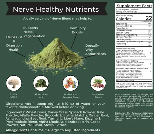 Miniatura 4 de The Nerve Brand Mezcla de superalimentos de neuropatía, polvo verde con ácido R alfa lipoico y melena de león para apoyo nervioso, naranja sol, 30