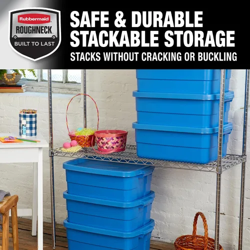 Miniatura 6 de Rubbermaid Roughneck Tote - Paquete de 6 unidades, 10 galones, fabricado en Estados Unidos, color azul patrimonio, contenedores de almacenamiento