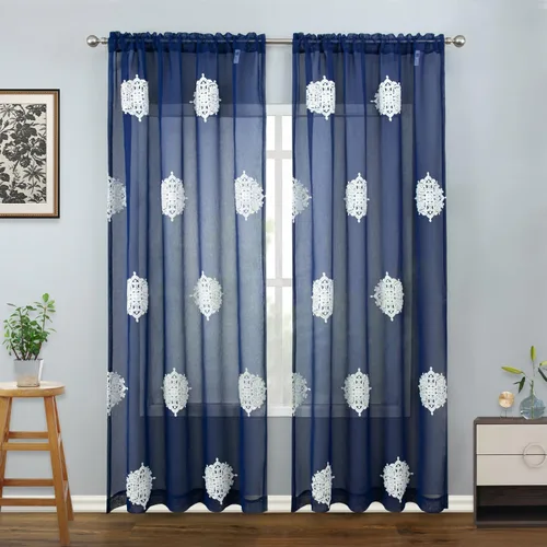 Miniatura 19 de VOGOL Cortinas traslúcidas de 84 pulgadas de largo, cortinas traslúcidas blancas con bordado floral europeo para sala de estar, comedor, bolsillo