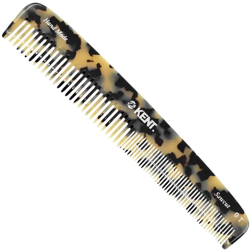 Kent 9T Peine Desenredante de Dientes Finos y Dientes Anchos - Peine de Peinado Grande Hecho a Mano con Corte de Sierra para Cabello Húmedo y Blanco