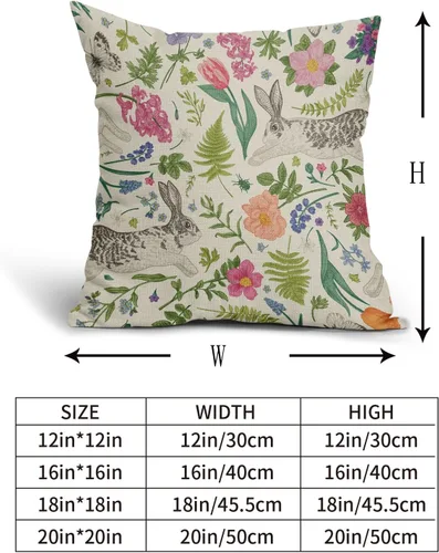 Miniatura 5 de Juego de 2 fundas de almohada de primavera de 16 x 16 pulgadas, diseño de conejo, flores rosas, hojas verdes salvia, plantas botánicas vintage