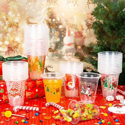 Miniatura 2 de GuassLee Vasos desechables de Navidad, paquete de 50 vasos de plástico desechables transparentes de 12 onzas con 5 estilos de patrones para niños