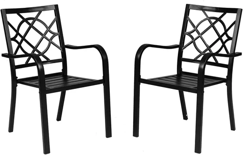 Crownland Juego de 2 sillas de comedor de hierro forjado para patio, sillas apilables de metal con reposabrazos para jardín, piscina, patio trasero
