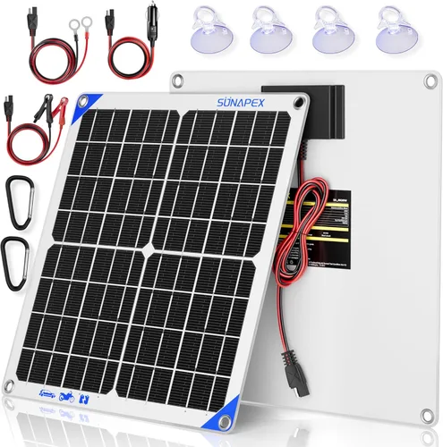 SUNAPEX Mantenedor de cargador solar de goteo de 12 V y 20 vatios, cargador de batería solar impermeable, kit de panel solar, controlador de carga