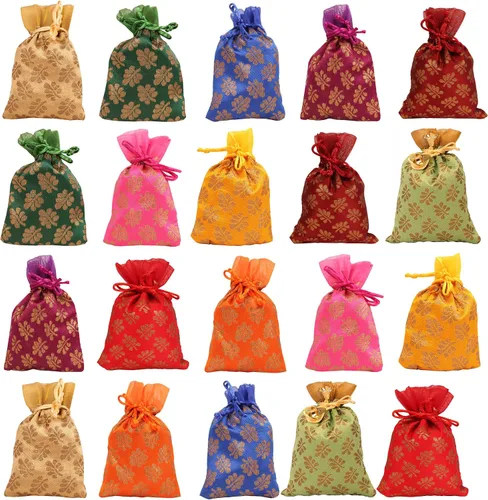 Miniatura 7 de Touchstone Preciosas bolsas de regalo reutilizables, respetuosas con el medio ambiente, brocado de cachemira con cordón grande para cumpleaños