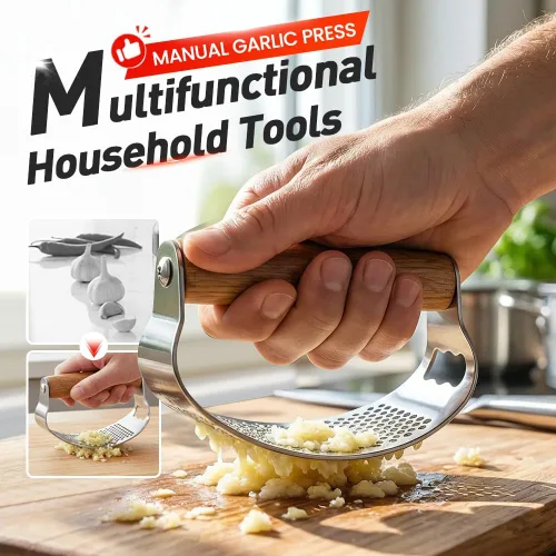 Miniatura 2 de Mecedora de prensa de ajo mejorada, prensa manual de ajo con pelador, molinillo de ajo de mango ancho para herramientas de cocina en el hogar