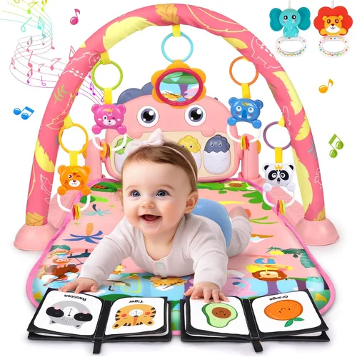UMIKU Tapete de juego para bebé, tapete para el tiempo boca abajo, centro de actividades musicales para bebés recién nacidos con música de piano de