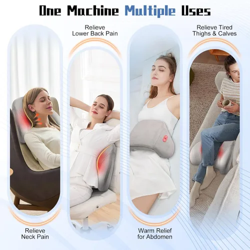 Miniatura 7 de Masajeador Shiatsu de espalda con calor, masaje de tejido profundo para alivio del dolor de cuello, hombros y espalda baja, masajeador portátil
