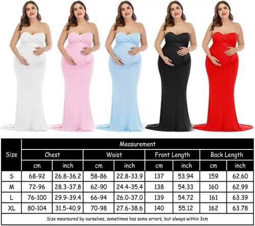 Miniatura 7 de ZIUMUDY Vestido ajustado elegante de maternidad sin tirantes tubo maxi fotografía baby shower vestido