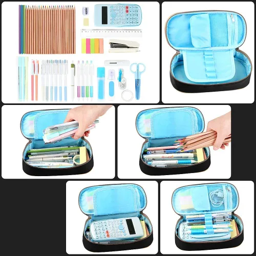 Miniatura 5 de Homecube Estuche para lápices de gran capacidad, impermeable, estuche Oxford para bolígrafos de maquillaje, bolsa de papelería duradera, soporte