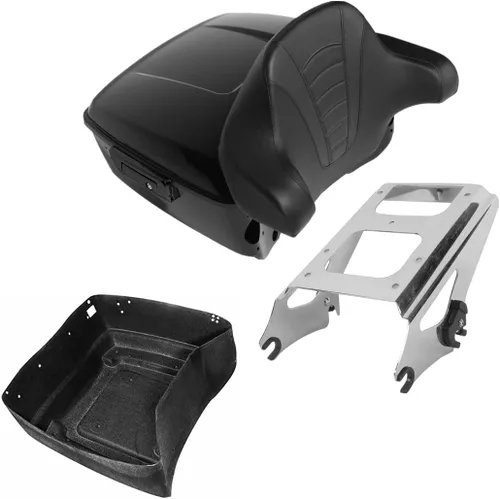 Miniatura 13 de TCMT Caja de maletero King para motocicleta con respaldo y montaje para dos personas, compatible con Harley 2009-2013 Touring Road Street Electra