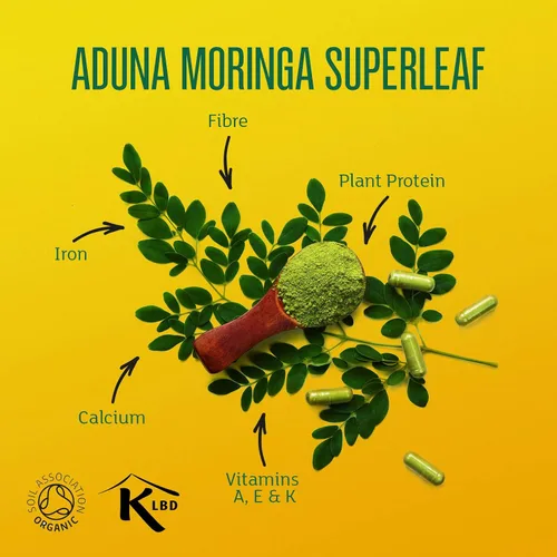 Miniatura 3 de Aduna Cápsulas de moringa orgánica de 1500 mg Hoja de moringa 100% pura para energía, inmunidad y concentración Suplemento alimenticio natural a