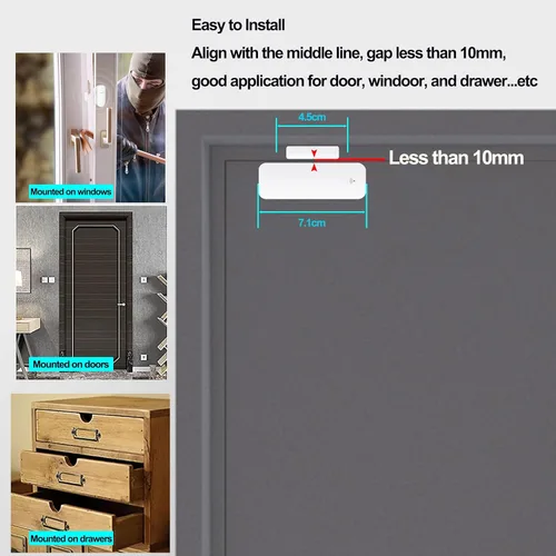 Miniatura 5 de Tuya - Sensor de puerta WiFi, sensor inteligente de ventana de puerta, alarma en tiempo real compatible con Alexa Google Assistant, sensor