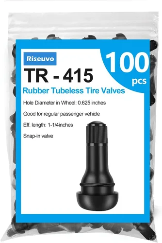 Miniatura 13 de Riseuvo 100 piezas TR412 - Vástagos de válvula de neumático a presión de goma – Sin cámara de 0.453 pulgadas, agujero de llanta apto