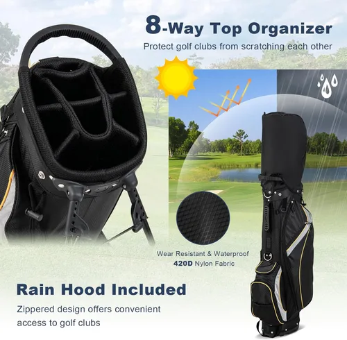 Miniatura 4 de Bolsa de golf con soporte Goplus, bolsa para palos de golf con divisores superiores de 8 vías, bolsa con enfriador, 7 bolsillos con cremallera