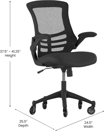 Miniatura 3 de Flash Furniture Kelista Silla de oficina ergonómica giratoria de malla negra con brazos abatibles y ruedas transparentes