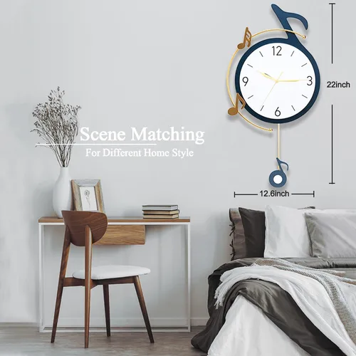 Miniatura 5 de Dankeit Reloj de pared decorativo de cuarzo con péndulo, funciona con pilas, arte de notas musicales para sala de estar, cocina, hogar, baño