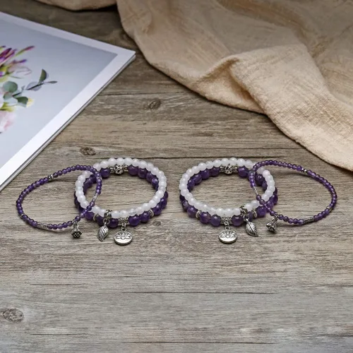 Miniatura 4 de Top Plaza - Juego de pulseras elásticas de piedras de cristal curativo para chakras, yoga, reiki, cuentas de piedras preciosas y cuentas de loto