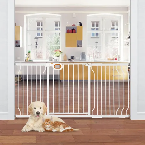 Miniatura 19 de owlie Puerta para bebés de interior de 75 a 85 pulgadas, puerta de seguridad extra ancha para perros, puerta de escalera grande, puertas ajustables