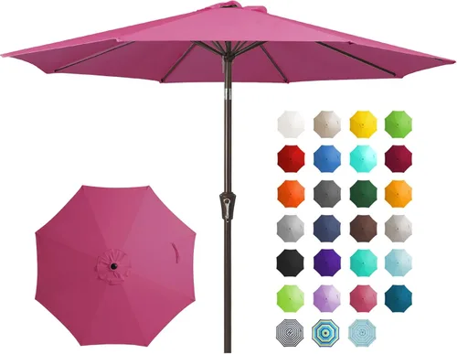 Miniatura 9 de JEAREY Sombrilla de mesa de patio al aire libre de 9 pies con botón de inclinación y manivela, sombrilla de mercado, 8 varillas resistentes, Verde