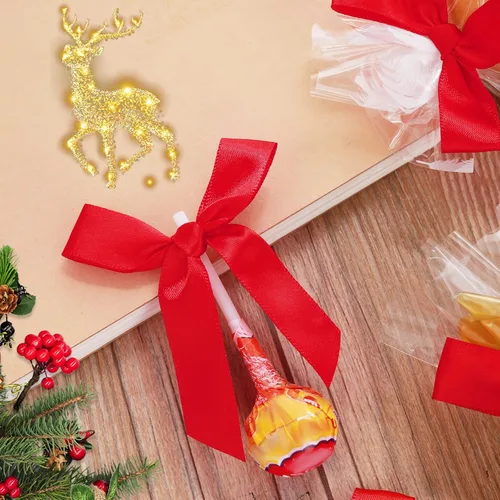 Miniatura 4 de Lazos para atar torcidos, cinta de satén roja para bolsas de golosinas, Halloween, Navidad, boda, envoltura de regalos, paquete de 50