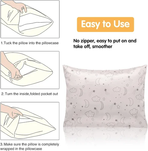 Miniatura 7 de Winmany Paquete de 2 fundas de almohada para niños pequeños, fundas de almohada de satén de seda para bebés de 19.3 x 14.2 in, fundas de almohada