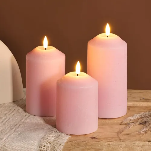 Miniatura 8 de Juego de 3 velas de pilar sin llama color rosa con control remoto, velas LED de cera real que funcionan