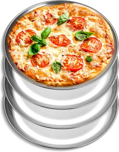 Miniatura 10 de P&P CHEF Bandeja redonda de acero inoxidable para pizza de 10 pulgadas, bandeja para hornear pizzas, bandeja para servir carne de galletas, horno