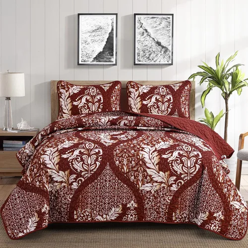 Miniatura 10 de DJY Juego de edredón negro tamaño Queen, juego de colcha de damasco bohemio, juego de ropa de cama de microfibra suave y ligera de 3 piezas