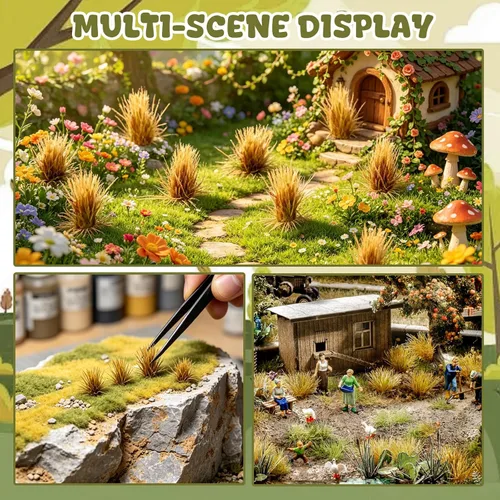 Miniatura 5 de Juego de 208 piezas de césped estático modelo de césped artificial ferroviario, césped artificial en miniatura, kit de terreno para bricolaje, Set B
