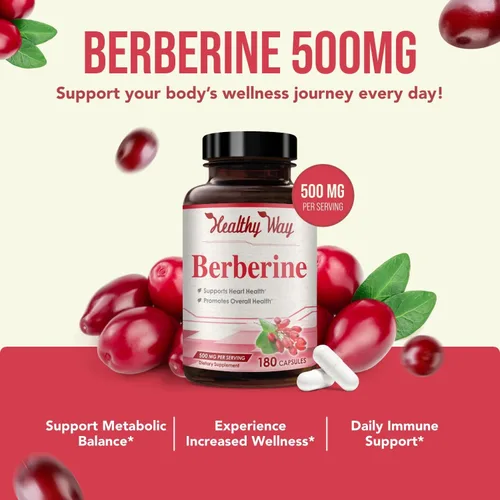 Miniatura 3 de Suplemento de berberina de alta resistencia de 500 mg – Una vez al día potente berberina 500 mg Suplemento antioxidante de quercetina
