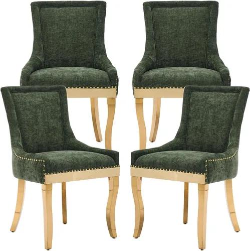 Miniatura 45 de Sillas de Comedor - Juego de 6 sillas de comedor modernas, tapizadas de tela con respaldo alto con ribete de cabeza de clavo y patas curvas