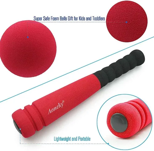 Miniatura 5 de Aoneky Min Foam - Bate de béisbol y pelota para niños pequeños – Juego de bate de bola T suave y súper seguro para interiores para niños de 1 año