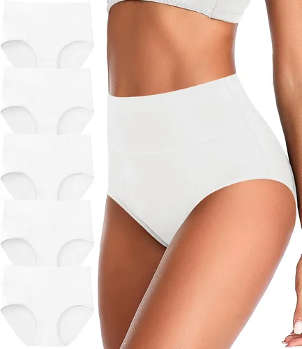 Miniatura 10 de ASIMOON Ropa interior de cintura alta con control de abdomen para mujer, de algodón, talla grande, cobertura completa, bragas para mujer