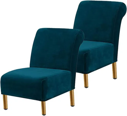 Miniatura 25 de Funda para silla decorativa sin brazos, de terciopelo elástico, extraíble, lavable, protector moderno de muebles con parte inferior elástica
