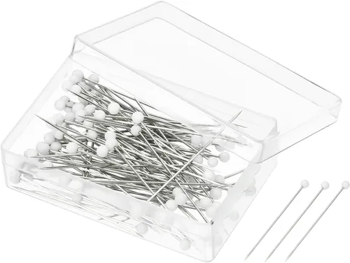 PATIKIL Alfileres de costura, paquete de 100 alfileres de acolchado rectos con cabeza de vidrio para decoración de modista, color blanco
