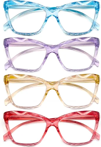 Miniatura 9 de Lentes de lectura para mujer + 2.00 con bloqueo de luz azul, lentes cuadrados para tramposos, paquete de 4 lentes transparentes, antirreflejos