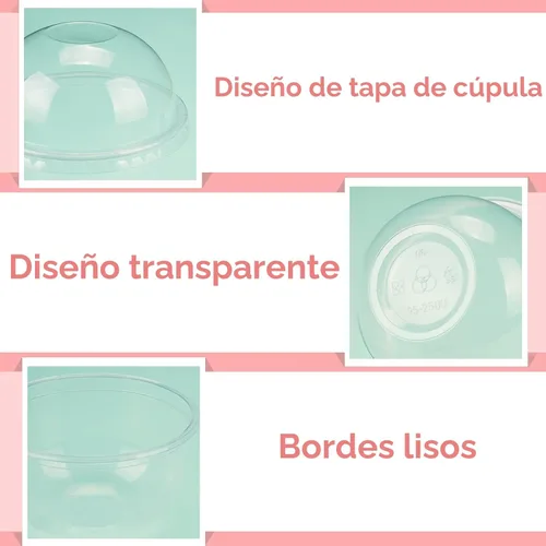 Miniatura 3 de Jnnzzggu Paquete de 50 tazas de postre de plástico transparente de 9 onzas con tapas de cúpula, cuencos desechables sin agujeros para pudín